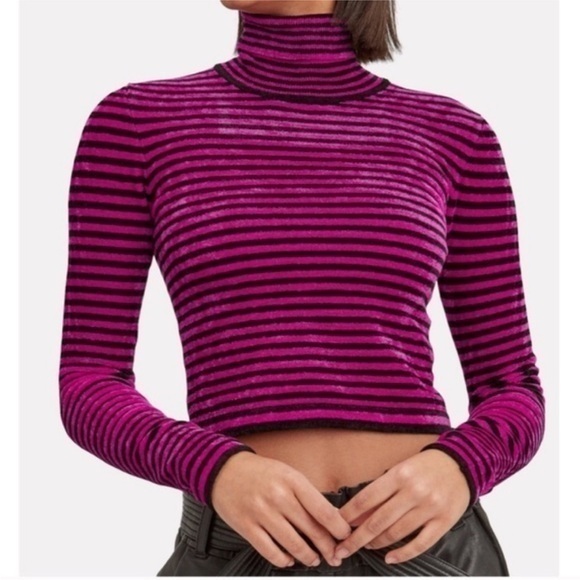 Ronny Kobo Collection Tops - Ronny Kobo Evhanie Cropped Velvet Long Sleeve Turtleneck